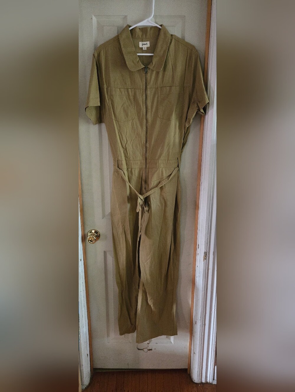 Pact Olive Utility Jumpsuit with Waist Tie